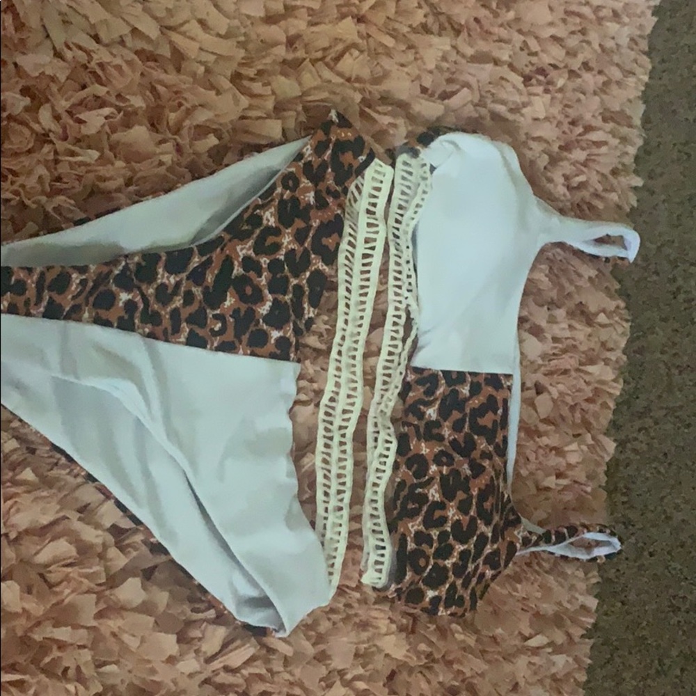 Two tone leopard and white swim wear
